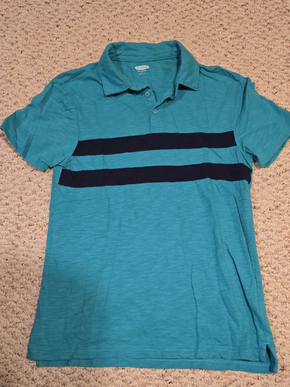 Old Navy Teal Polo with Navy Stripe Accents
